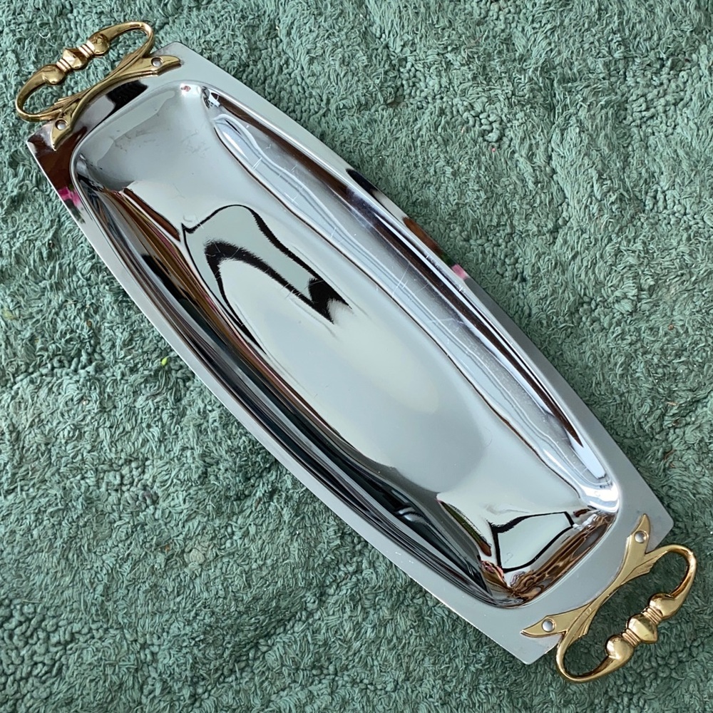 Mid-Century Vintage Kromex Serving Tray 17-3/4”x 6” Chrome. Made in the USA.